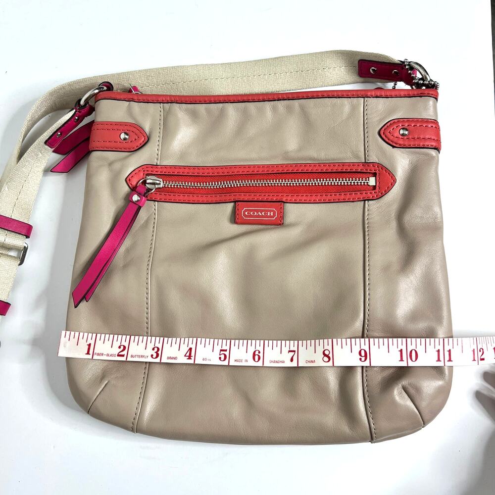 Coach Tan Pink Orange Leather Crossbody Messenger Bag Purse - Picture 6 of 12